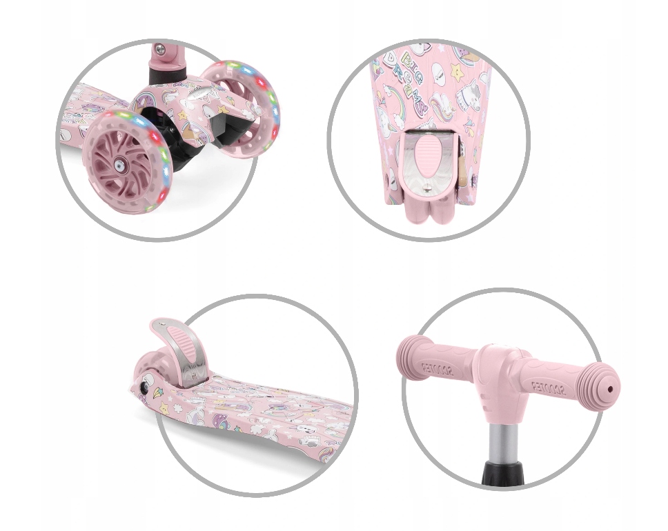 HULAJNOGA TRÓJKOŁOWA dla dzieci LED Kidwell VENTO Wysokość kierownicy 71-85 cm