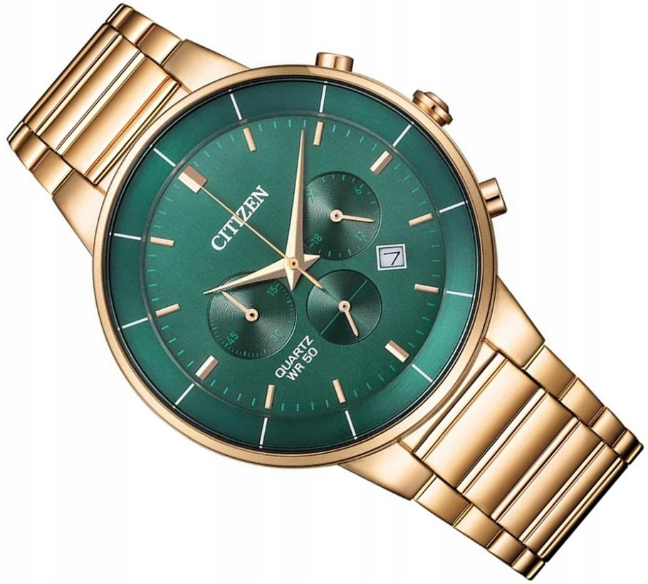 Pánské Hodinky Citizen AN8223-54X Zeleno-zlaté Chrono S Datem Ø42 mm