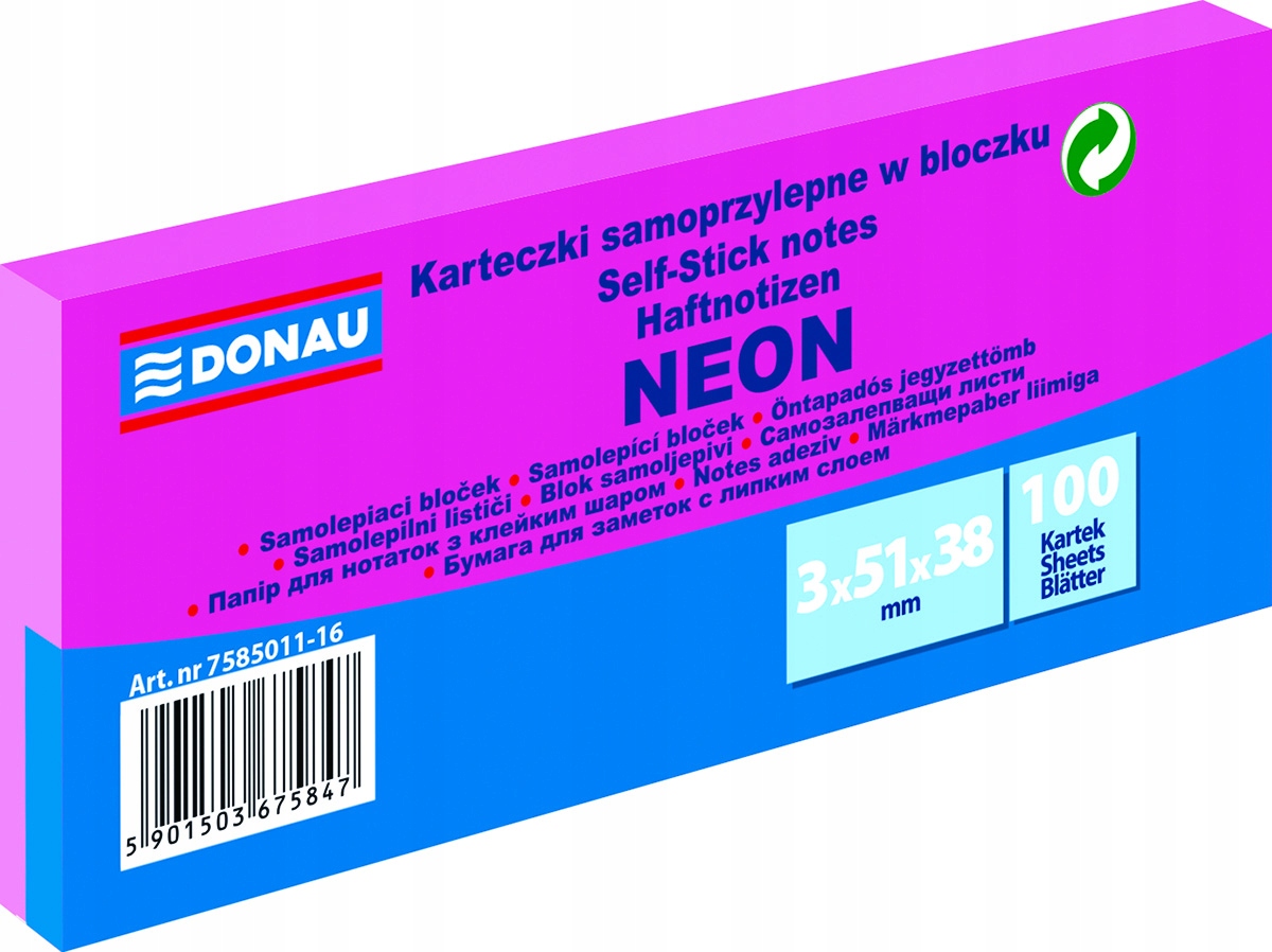 

Donau Karteczki samoprzylepne 38X51 neon różowe