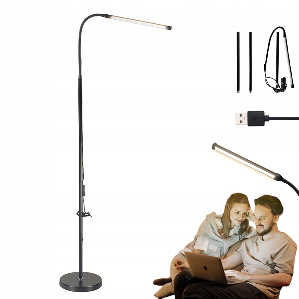 Stojací Lampa Na Čtení, Nastavitelná, Černá, Led