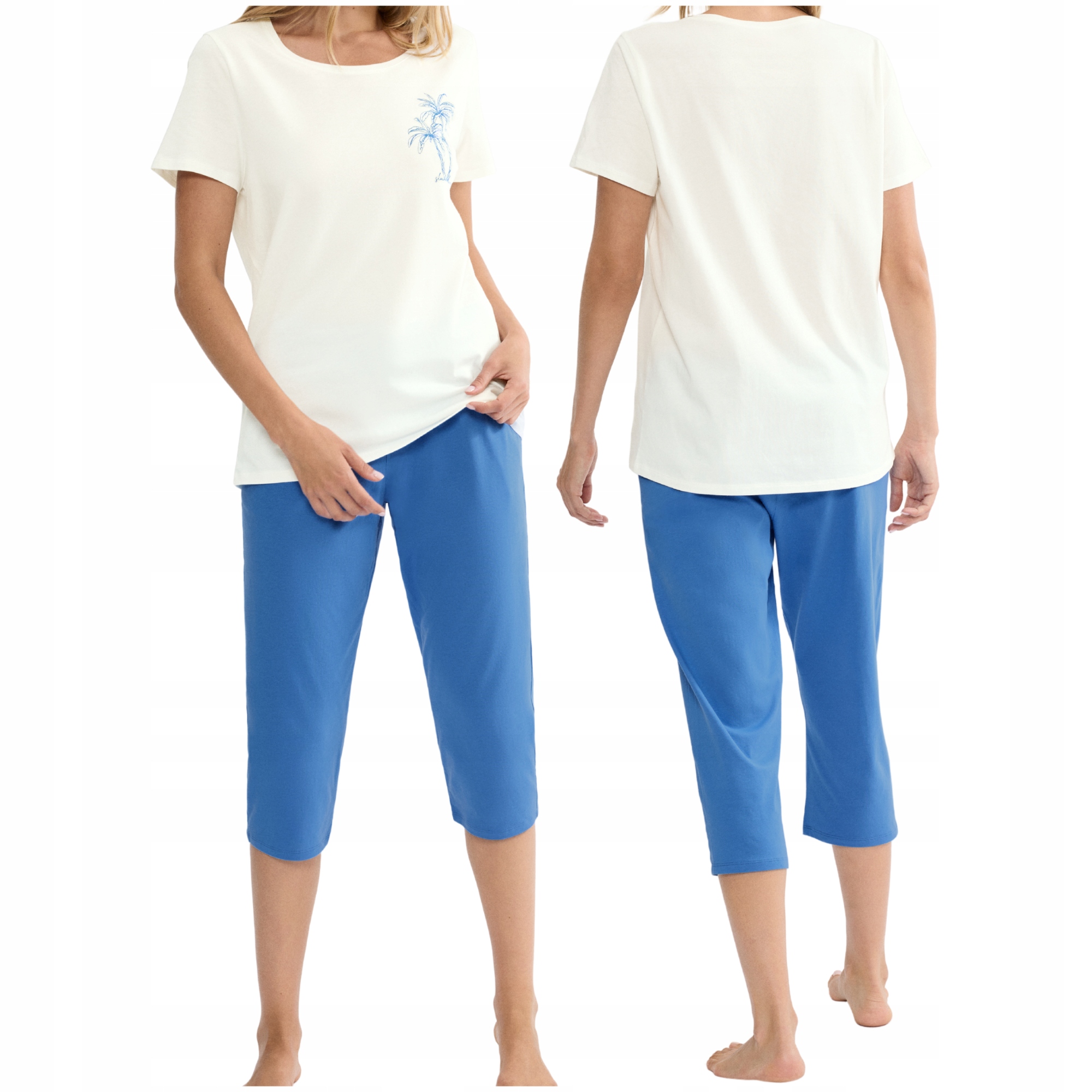 Pohodlné bavlněné pyžamo s 3/4 kalhotami Triumph Sets Pk Capri modrá 38