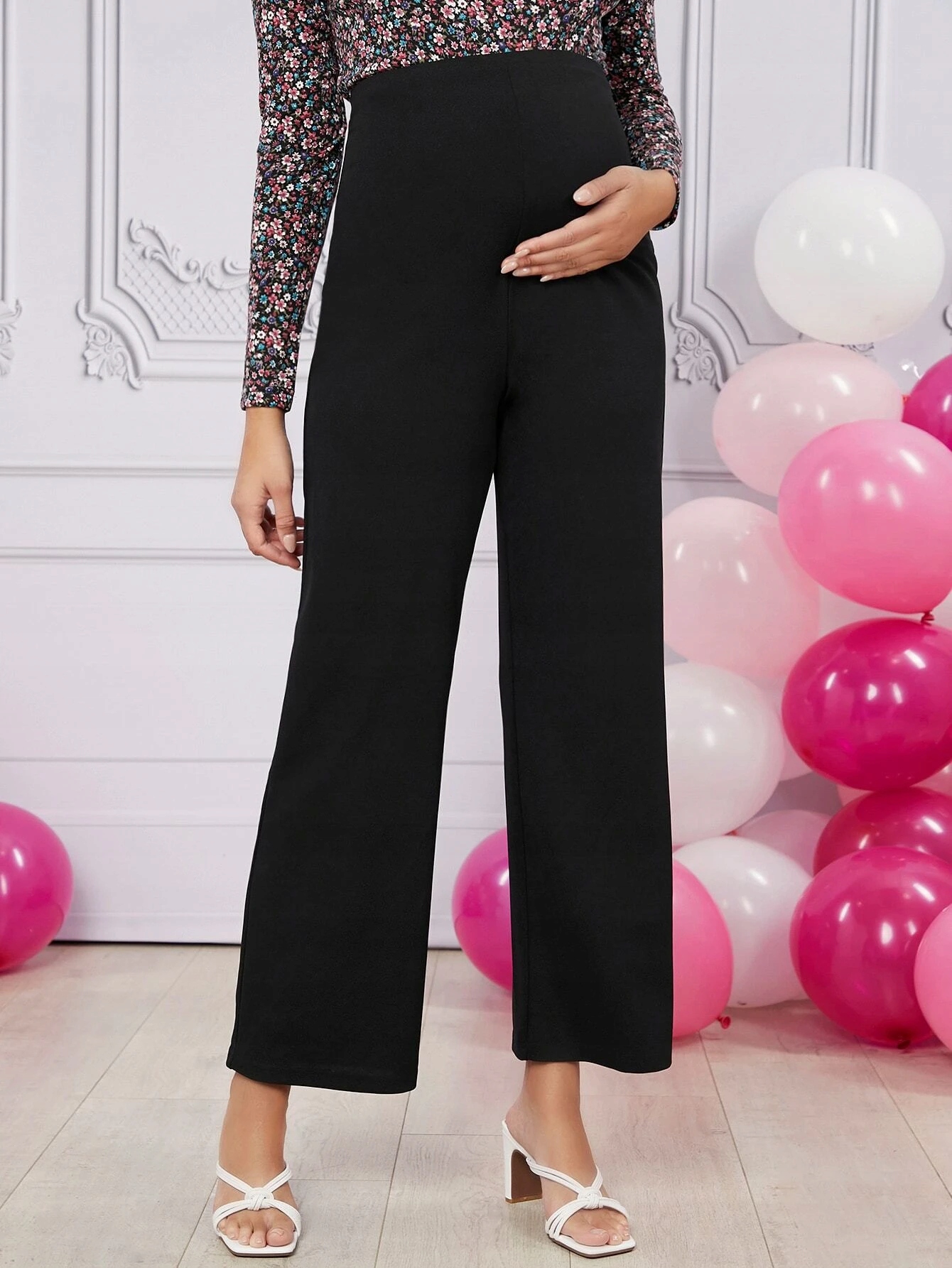 SHEIN SPODNIE CIĄŻOWE ELEGANCKIE CZARNE 40/42 1V7A Rozmiar 40/42