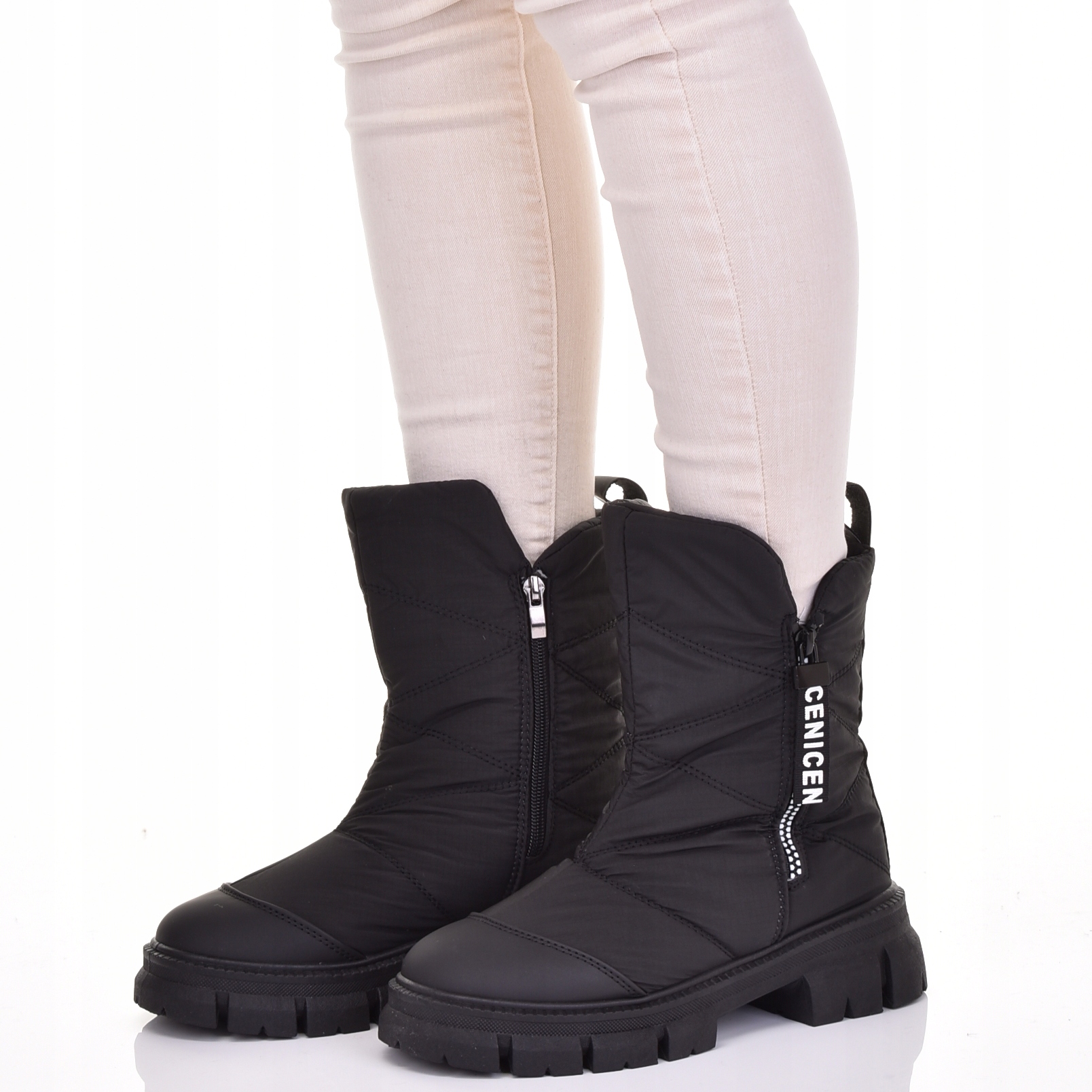 MODNE ŚNIEGOWCE DAMSKIE BUTY ZIMOWE NA PLATFORMIE OCIEPLONE Długość wkładki 24.5 cm