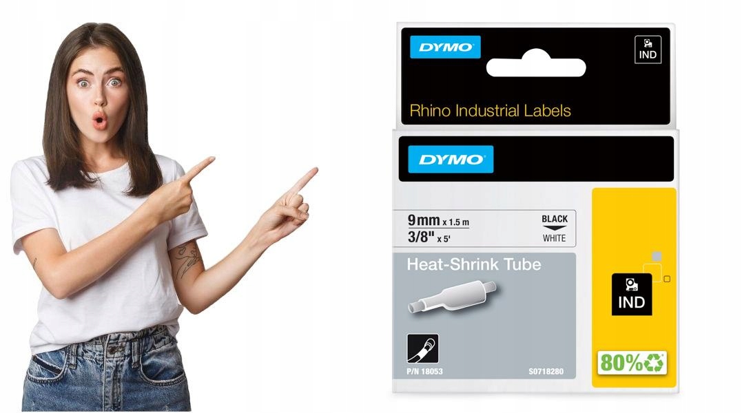 Taśma Dymo Rhino rurka termokurczliwa 9mm biała