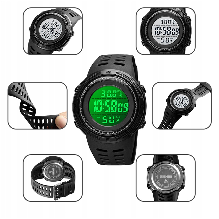 Zegarek męski SKMEI elektroniczny temperatura ke33 Funkcje Budzik Datownik Podświetlenie Stoper Termometr Timer Wodoszczelny