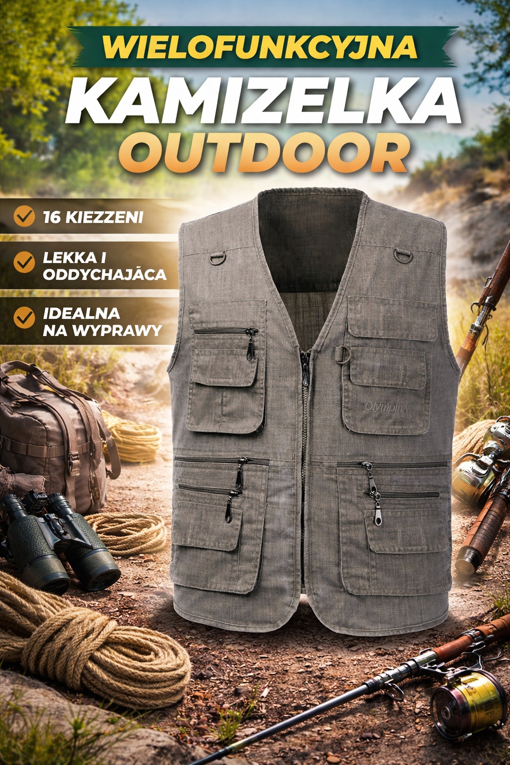 Męska Kamizelka Wędkarska Safari z Wieloma Kieszeniami 5XL