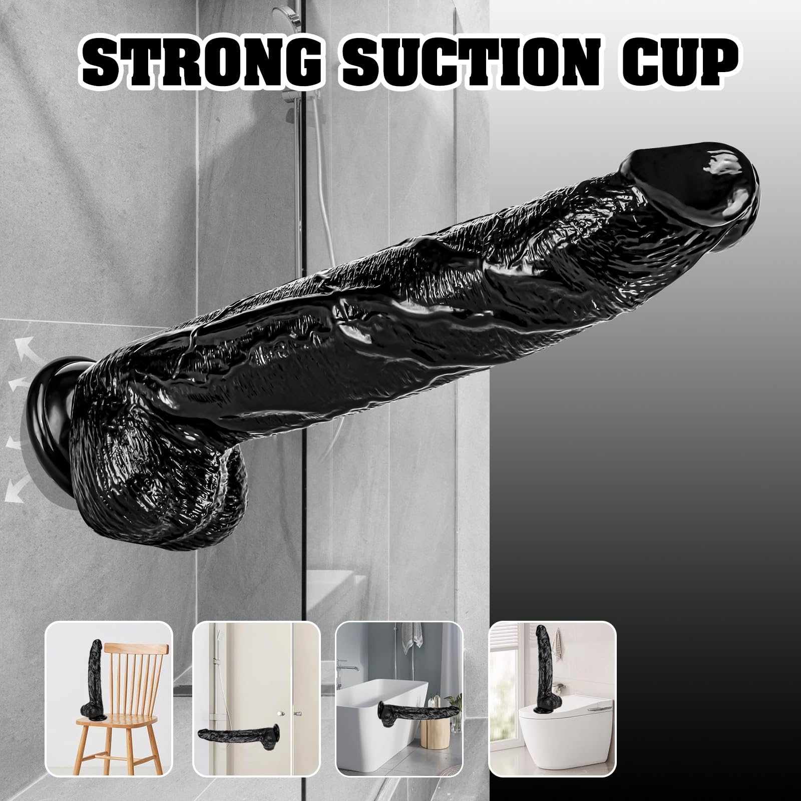 REALISTISCHER Dildo 33cm Silikonowy Dildo Z Żyłami i Jądrami Czarny — miniatura 5