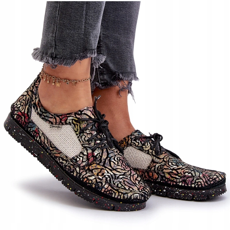 Dámské Vzorované Polobotky Svršek Kůže Maciejka 06347-01 Černé 36