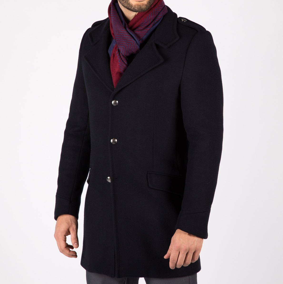 Pánský vlněný kabát Námořnická Modrá elegantní zimní vel 182/120