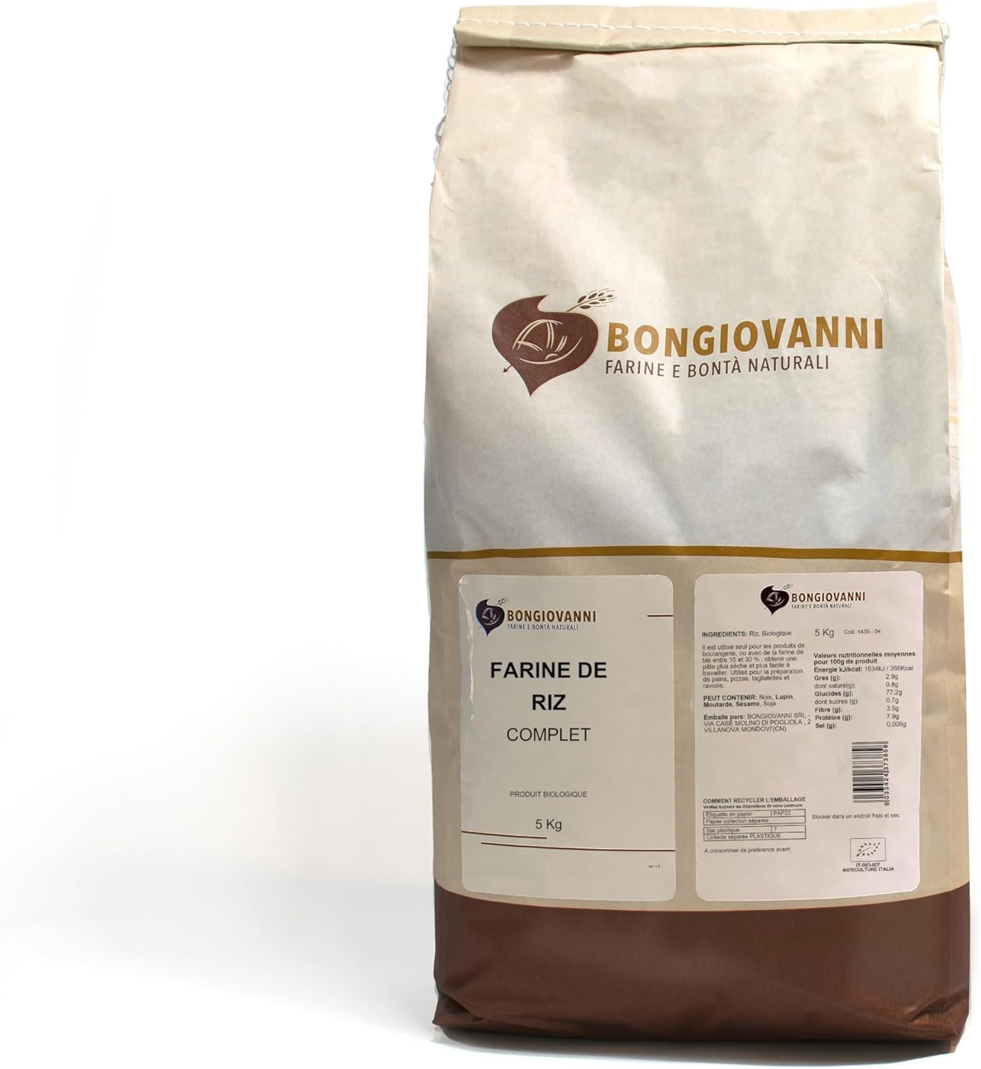 Bongiovanni Organiczna pełnoziarnista mąka ryżowa 5 kg
