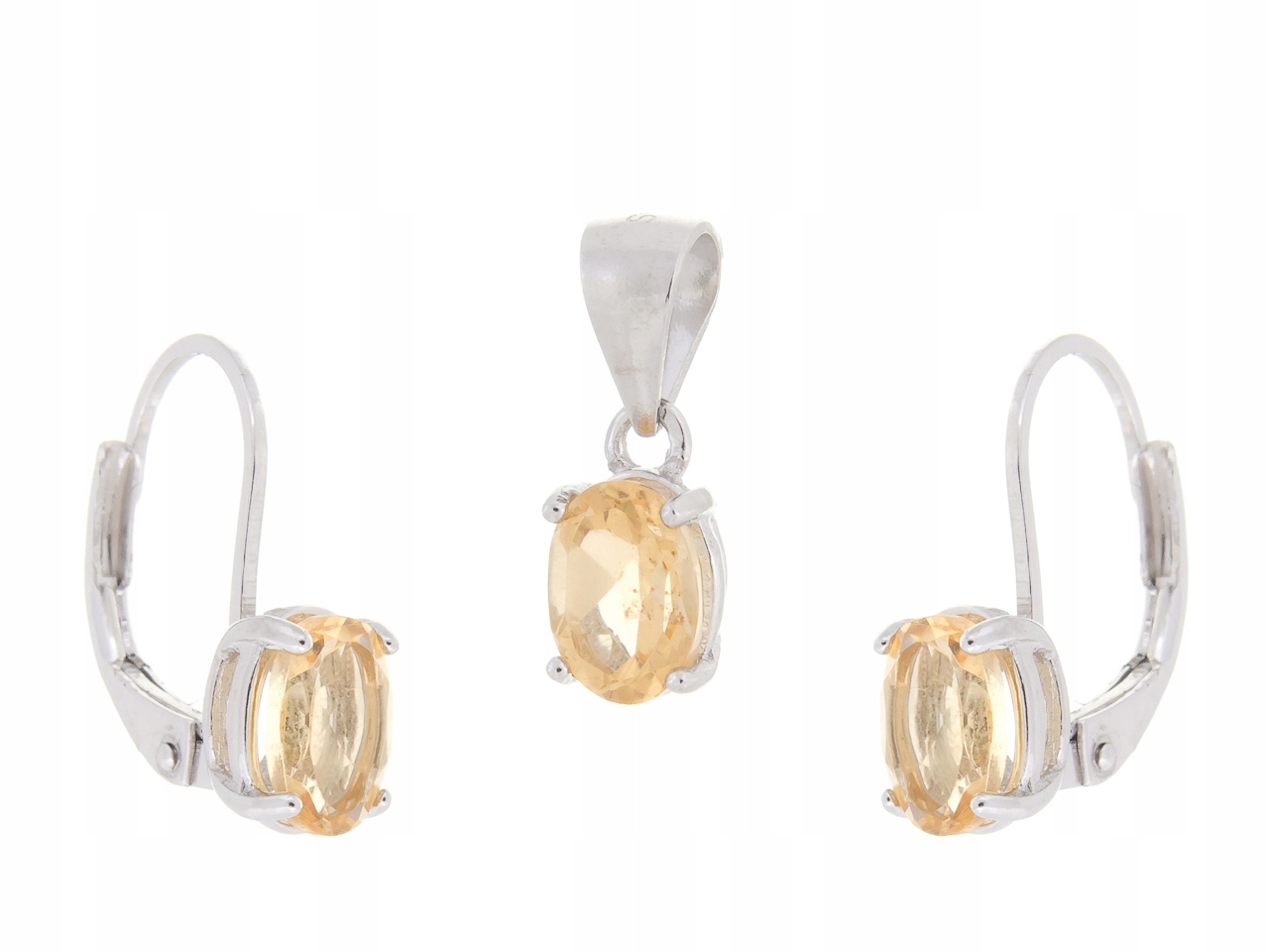 Postříbřená Sada S Přírodními Citríny, Rhodiovaná Dárek