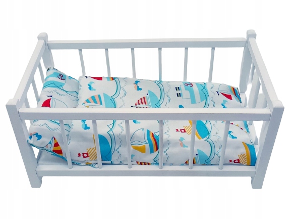 BIAŁE DREWNIANE ŁÓŻECZKO DLA LALEK + POŚCIEL 3EL