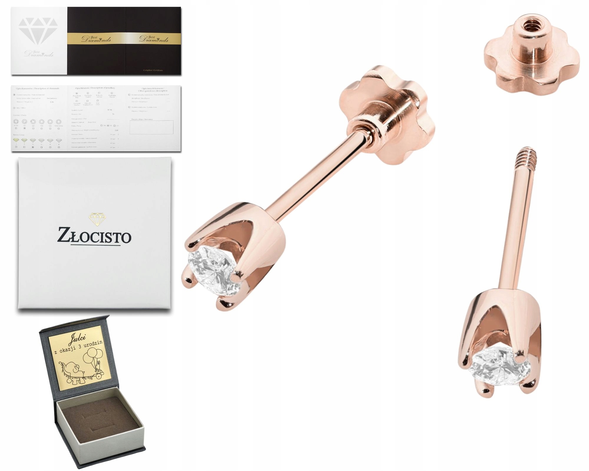 Růžové Zlato Náušnice S Diamantem Šroubovací Tyčinka Zlato 585 Jako Dárek