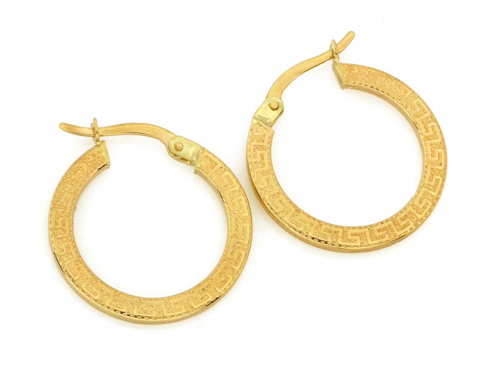 Zlaté kruhové náušnice 585 23 mm s řeckou cestou, anglické zapínání jako dárek