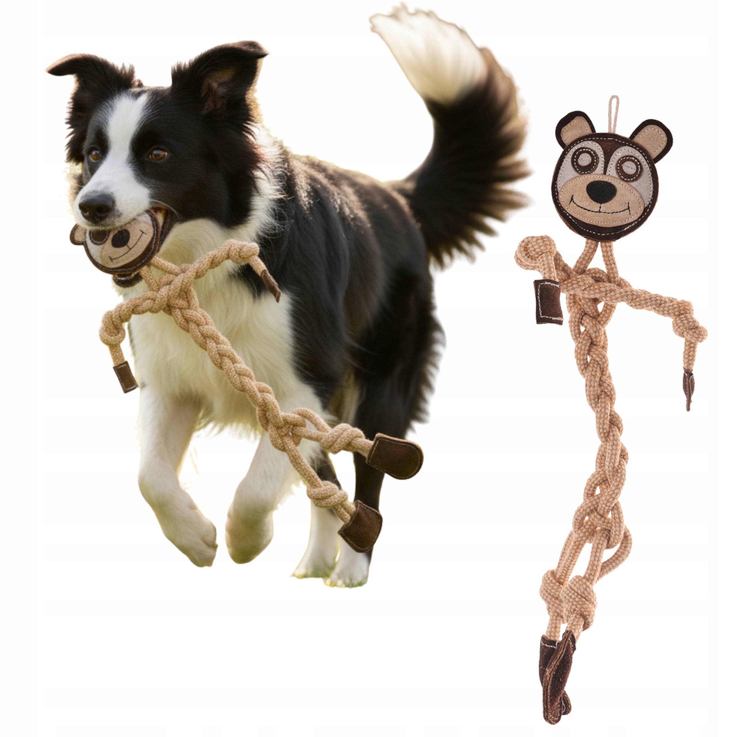 Levně Medvídek Kožený pro psa Velký 50cm Přetahovadlo Hnědý Eko Lano Hračka Grip