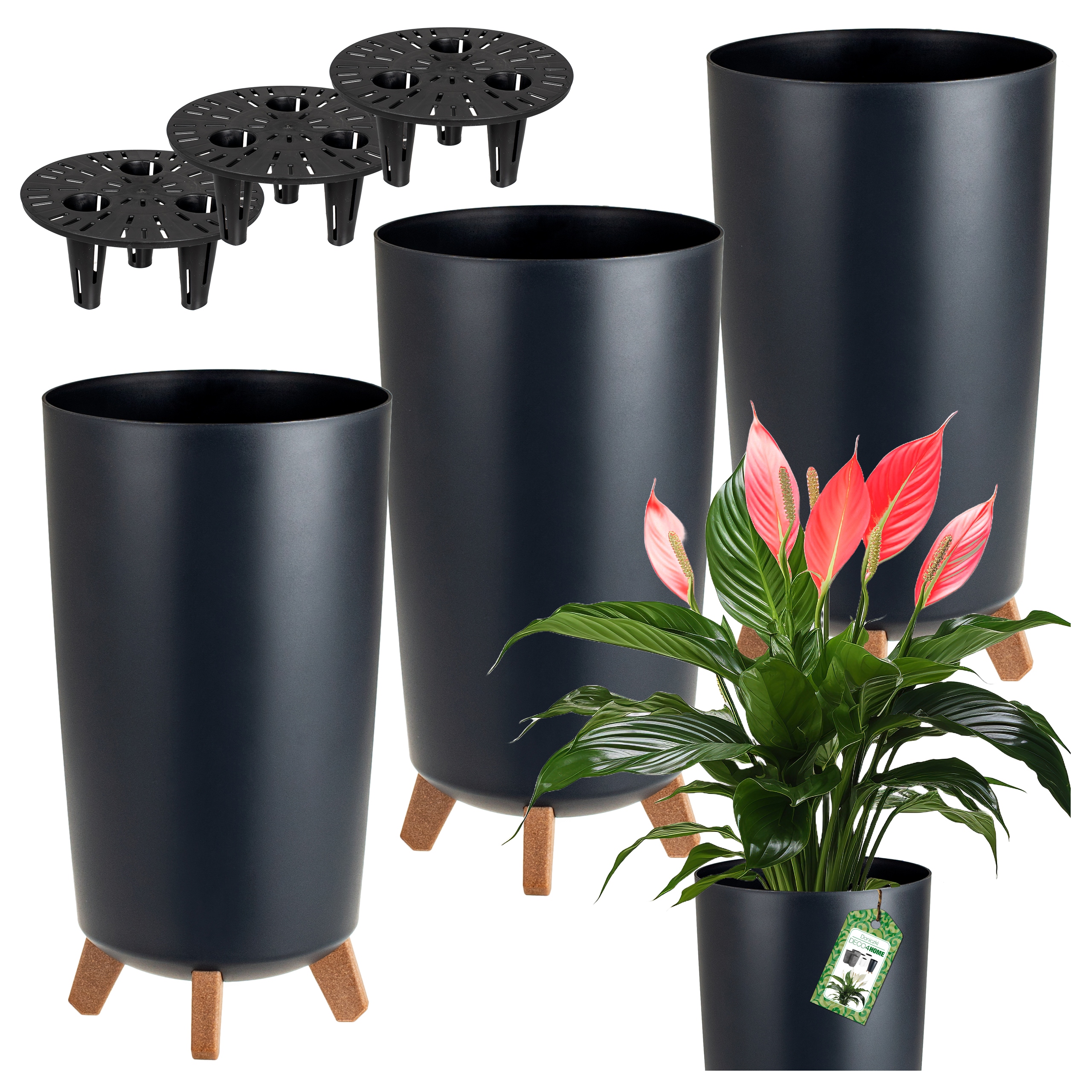 Set x3 Květináč Květináč Na Nožkách Vysoký Květináč Stojící Na Terase Antracit