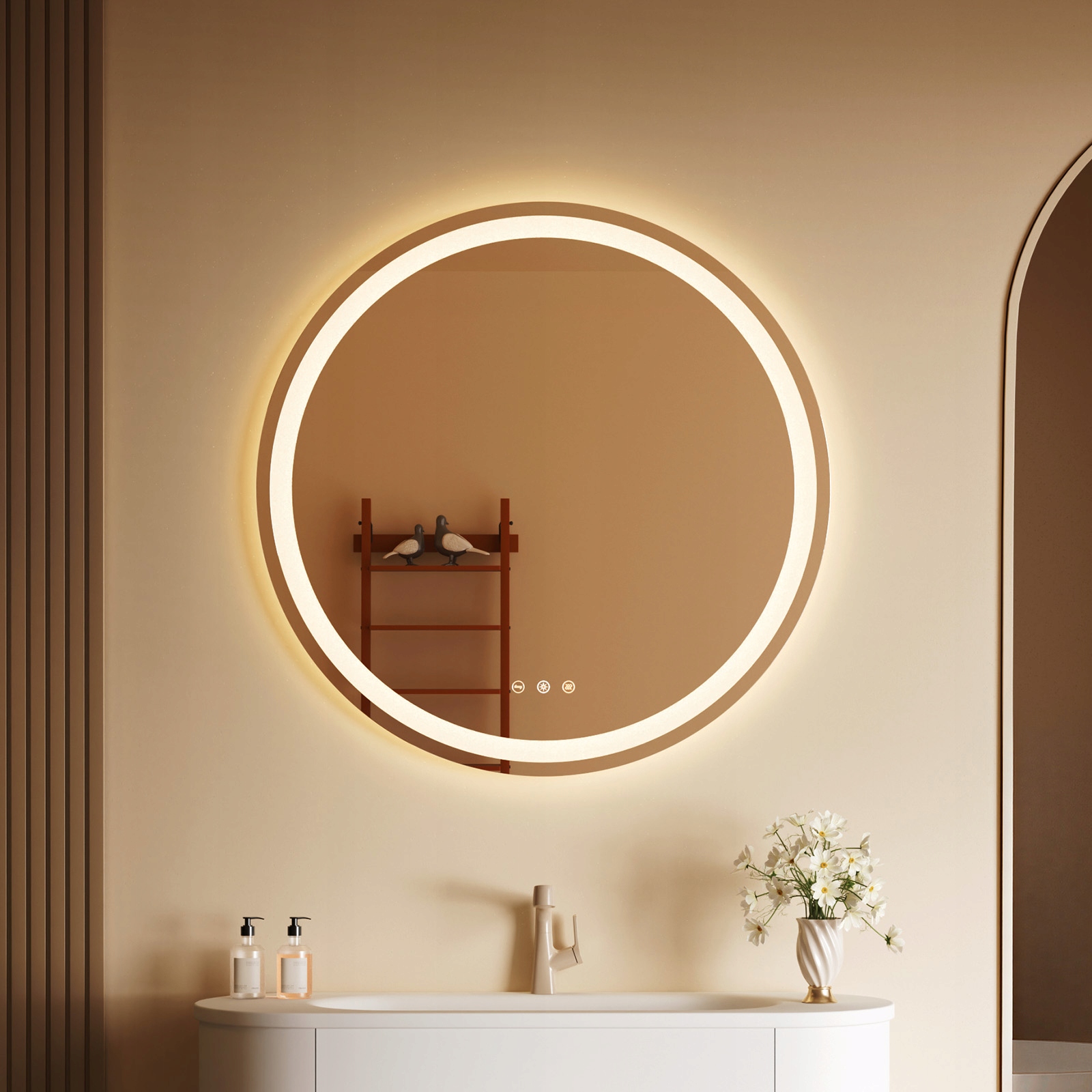 Lustro LED Podświetlane Okrągłe 60cm Bez Ramy Dotykowy Włącznik 3 Barwy