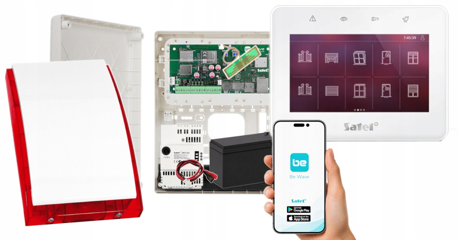 System Alarmowy Satel Hybrid 128 Syrena Alarm Zestaw WiFi Lan Gsm Dotykowy