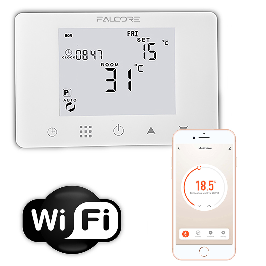 Termostat pokojový regulátor Ovladač Falcore NT-401B-vW Bílý WiFi