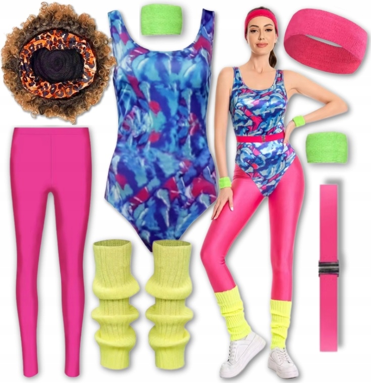 Kostým Převlek Disco Neon Léta 80 90 Set Retro Body Legíny 8V1 S M