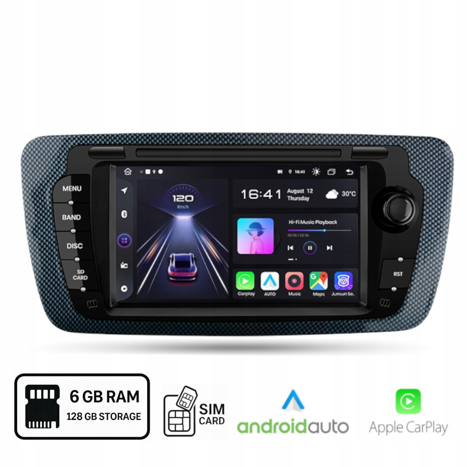 Radio Android do Seat Ibiza 6j Android Auto Carplay Wi-Fi Sim 6+128 Gb