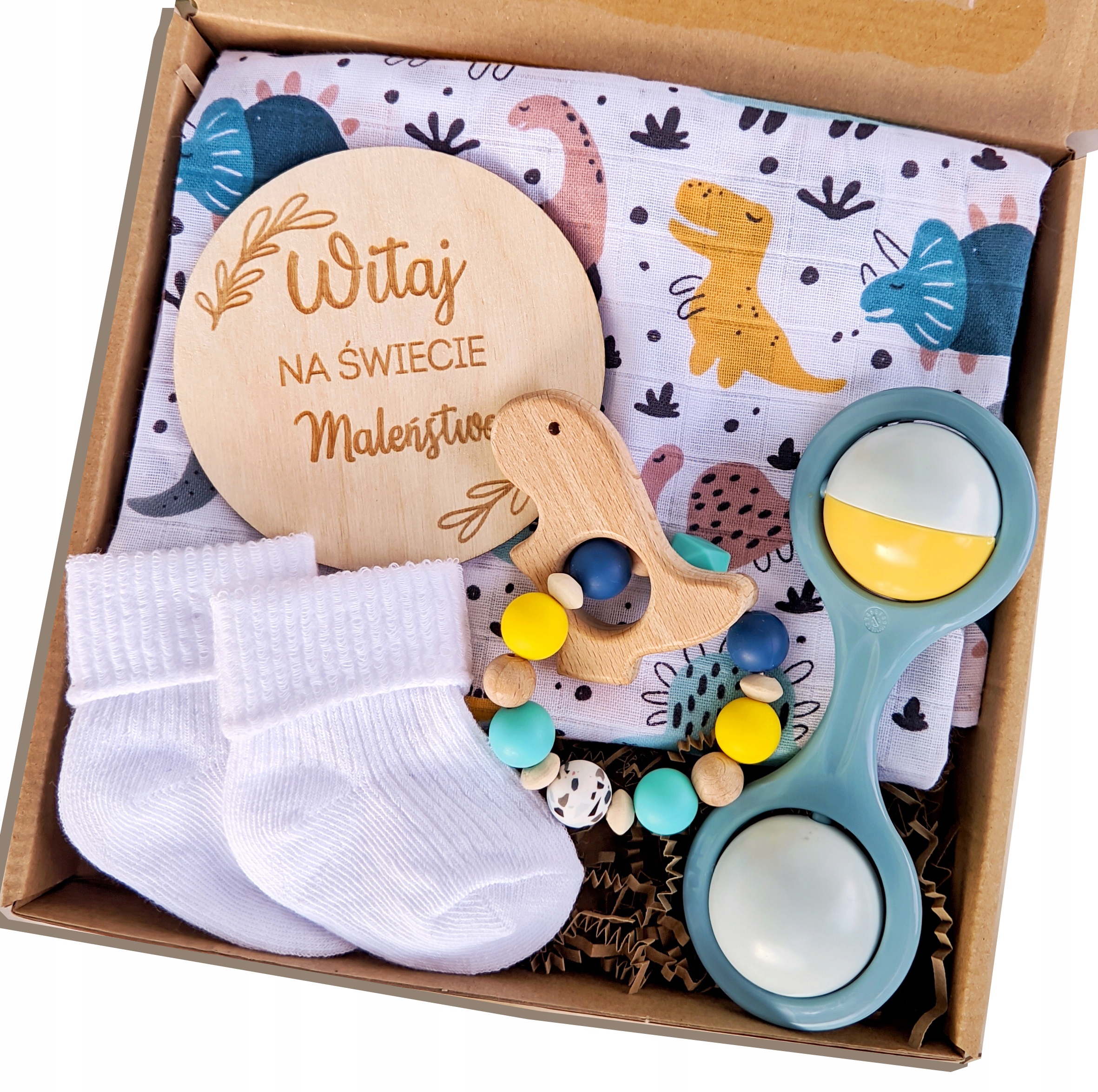 kousátko dinosaurus dárek pro miminko novorozence chlapce sada s dinosaury