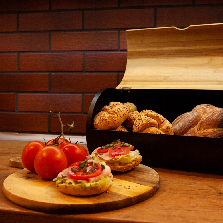 CHLEBAK BAMBUSOWY CZARNY METALOWY POJEMNIK NA CHLEB BUŁKI PIECZYWO DUŻY EAN (GTIN) 5903699472606