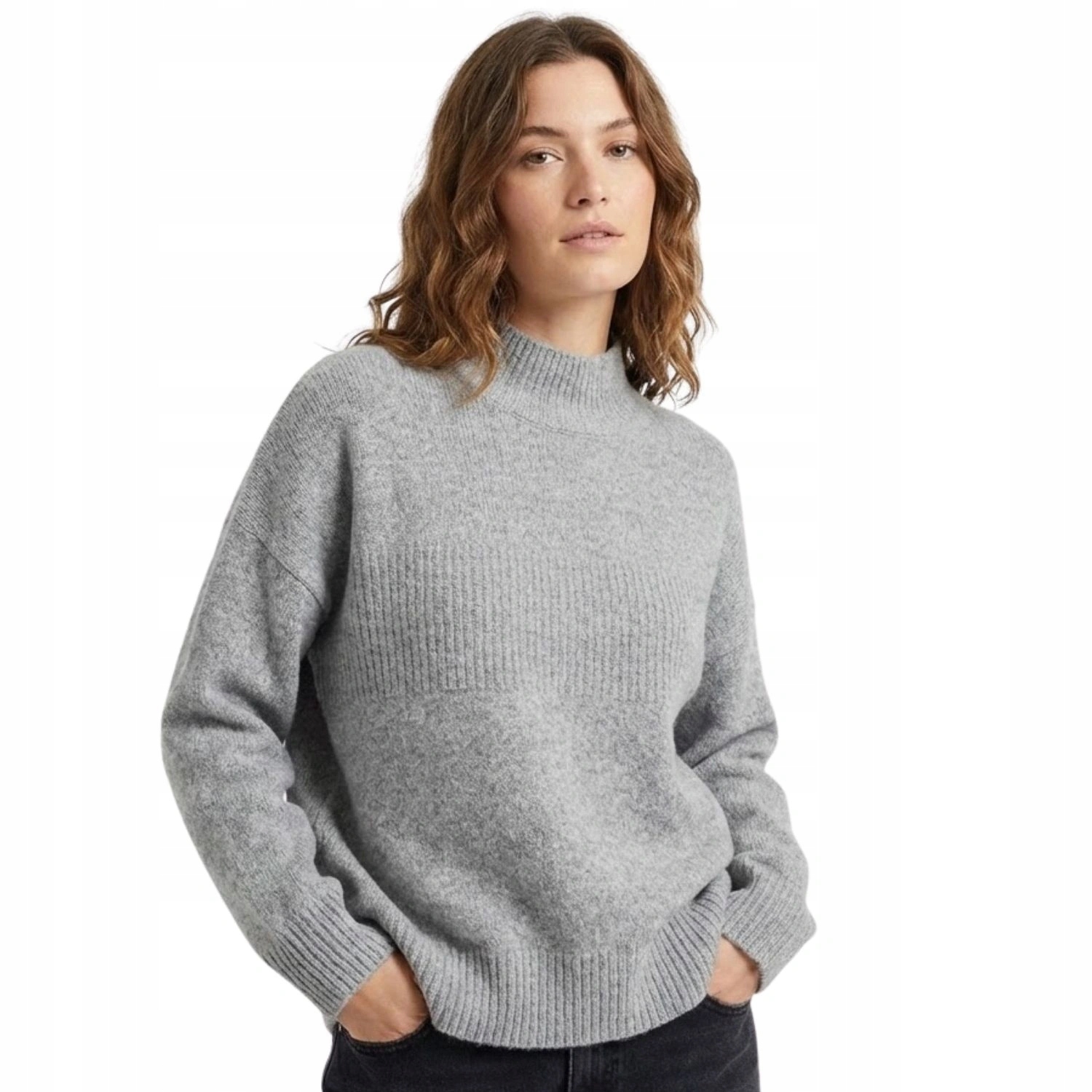 Dámský svetr Rodier klasický s pologolfem, šedý s přídavkem vlny, vel.