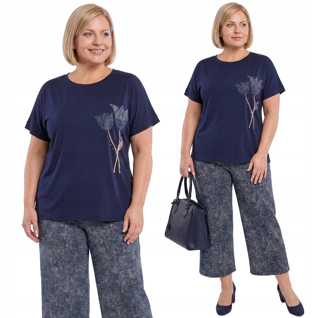 Tmavě modrý komplet s květinovým potiskem plus size velikost 52/54