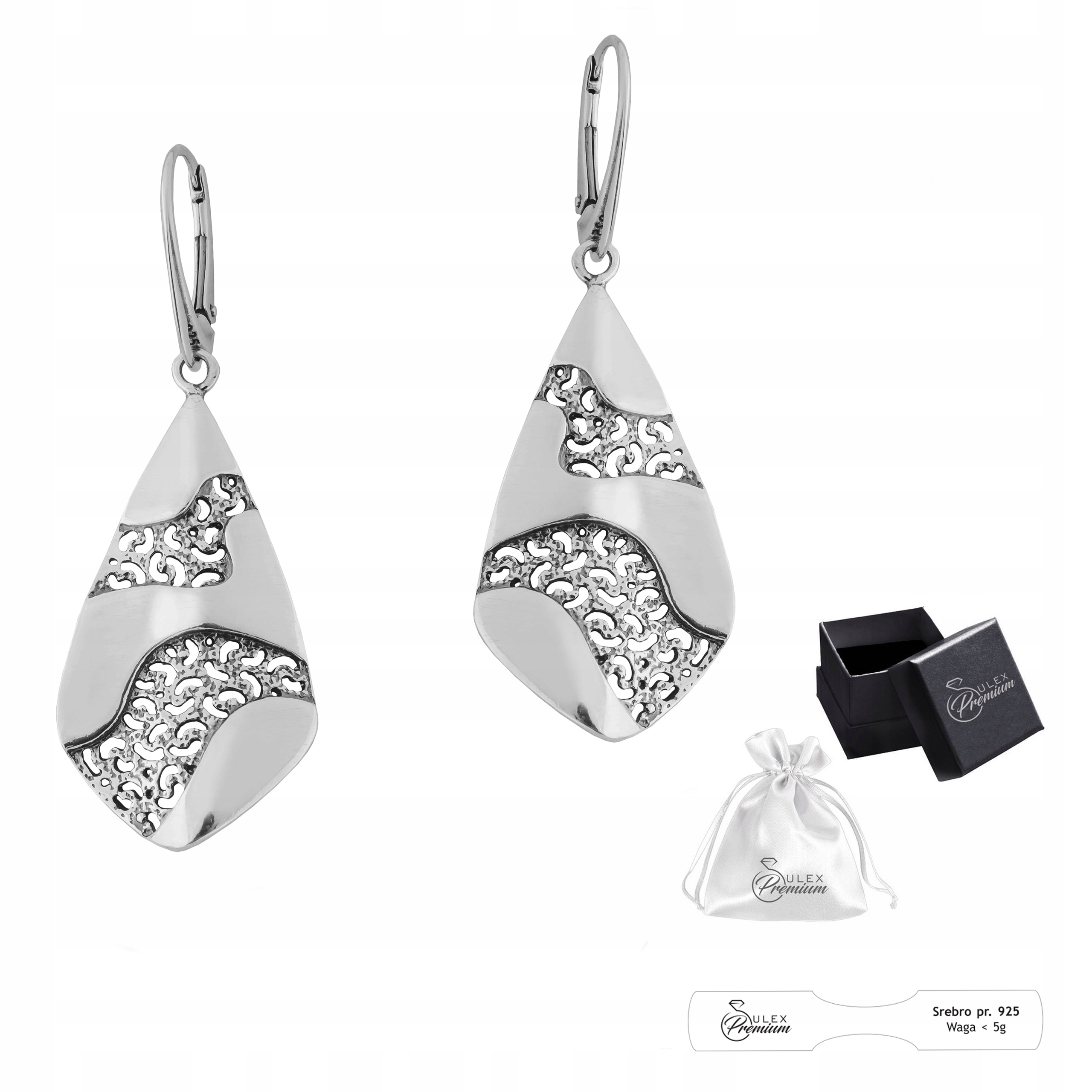 Náušnice stříbro ryzost 925 Elegantní Náušnice Leštěné Ažurové jako Dárek