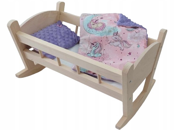 KOŁYSKA DREWNIANA DLA LALEK Z POŚCIELĄ