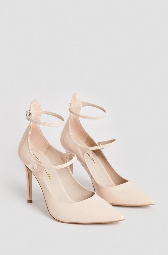 Karen Millen Czółenka Beżowe Skórzane Wyjściowe Zapinane 40 T