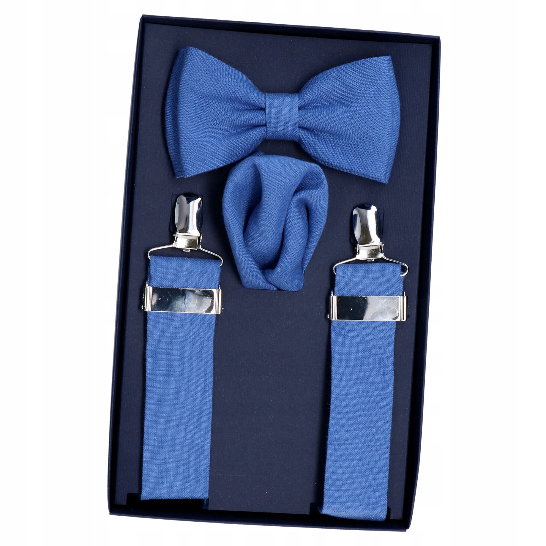 Sada motýlka, kapesníčku a opasku Jeans Len