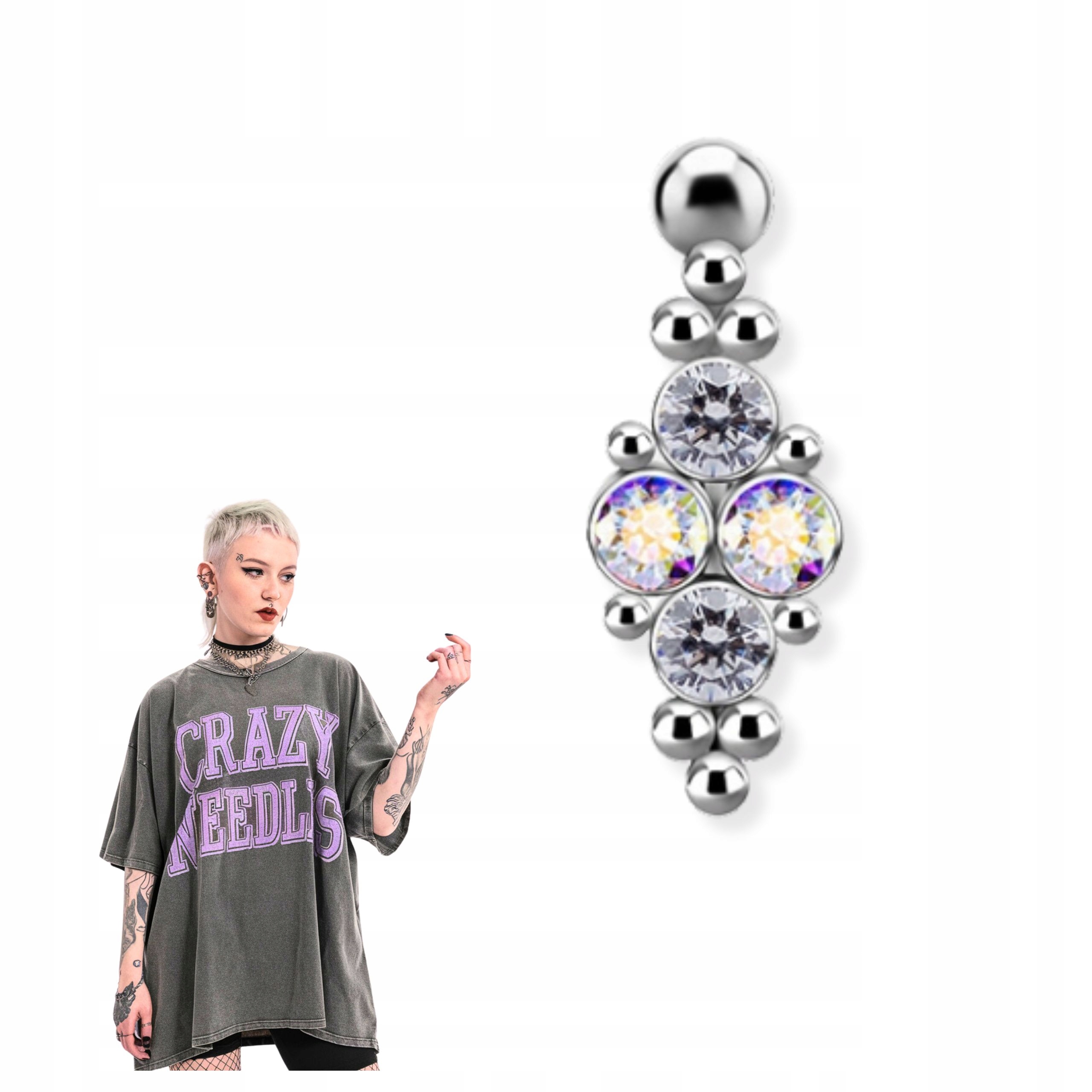 Titanová piercing do pupíku premium zirconia barevná piercingová ucha 1.6/10 mm