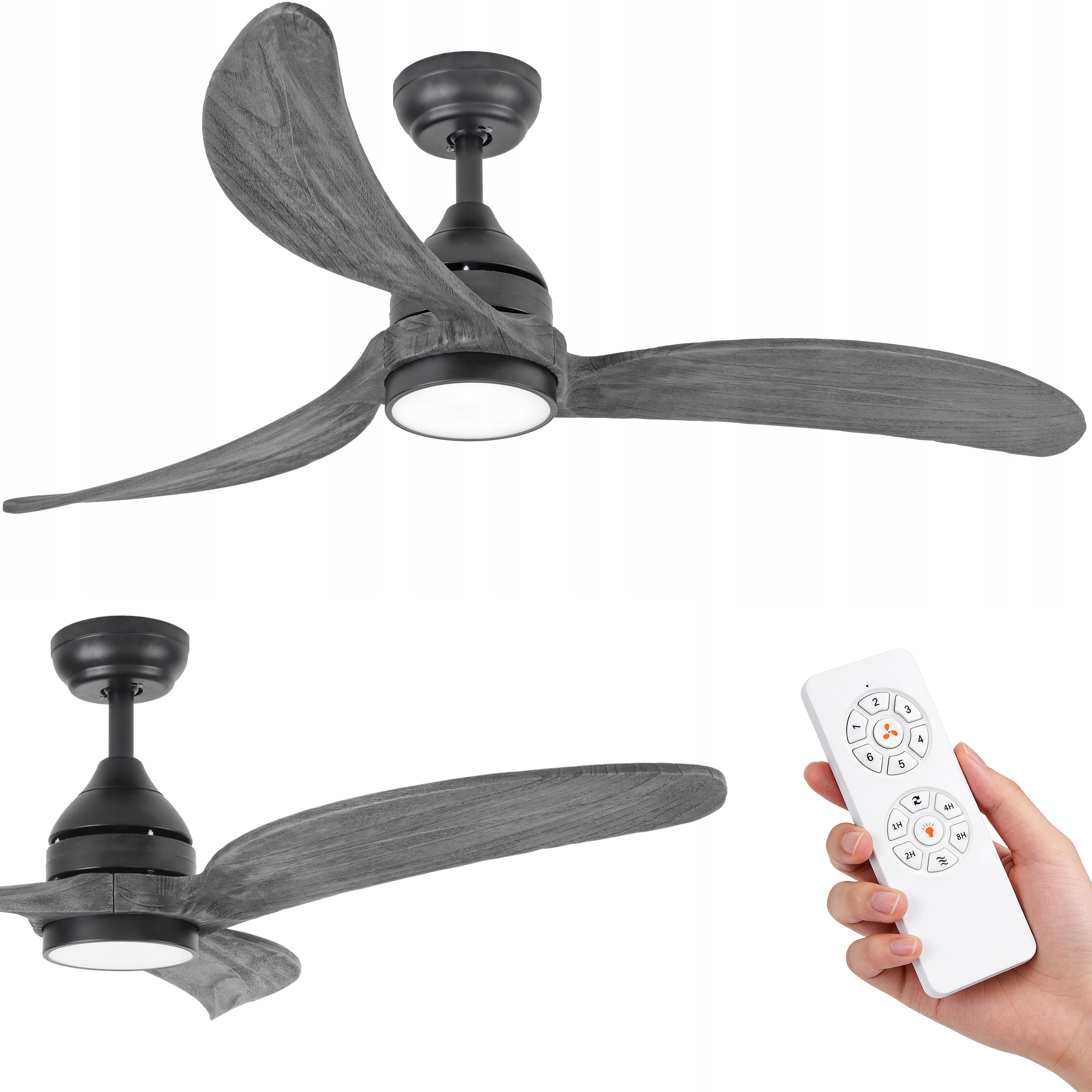 Stropný ventilátor Santana DC Led Šedé drevo 132 cm Moderná lampa