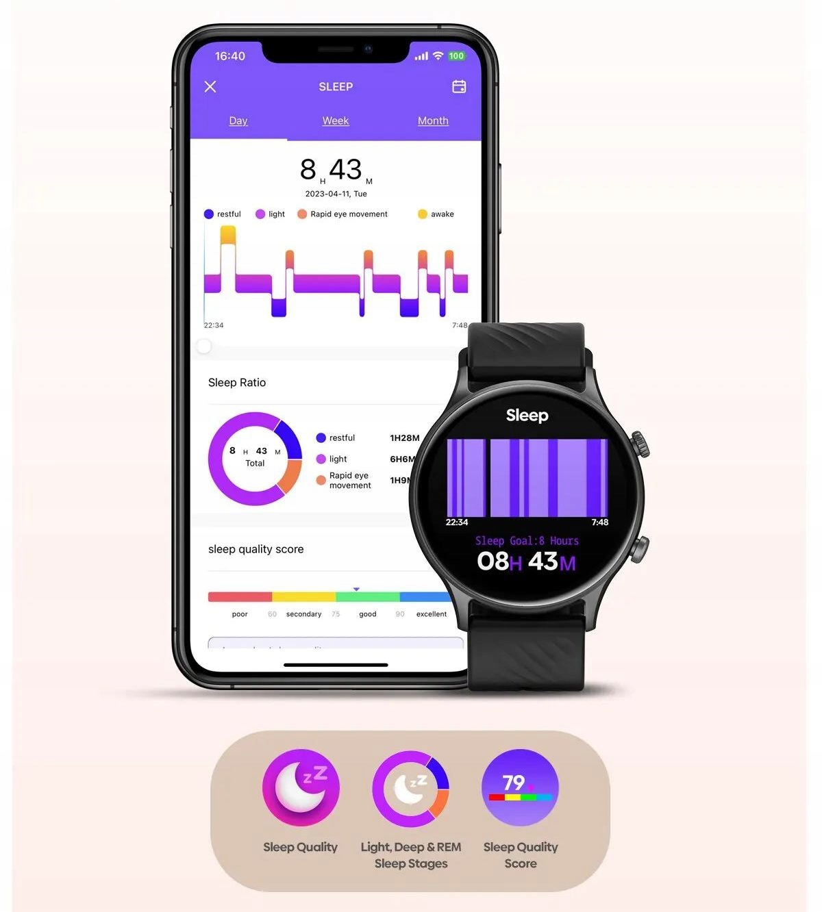 SMARTWATCH ZEBLAZE BTALK 2 LITE - FITNESS ZDROWIE TELEFON OSOBISTY ASYSTENT Kolor czarny