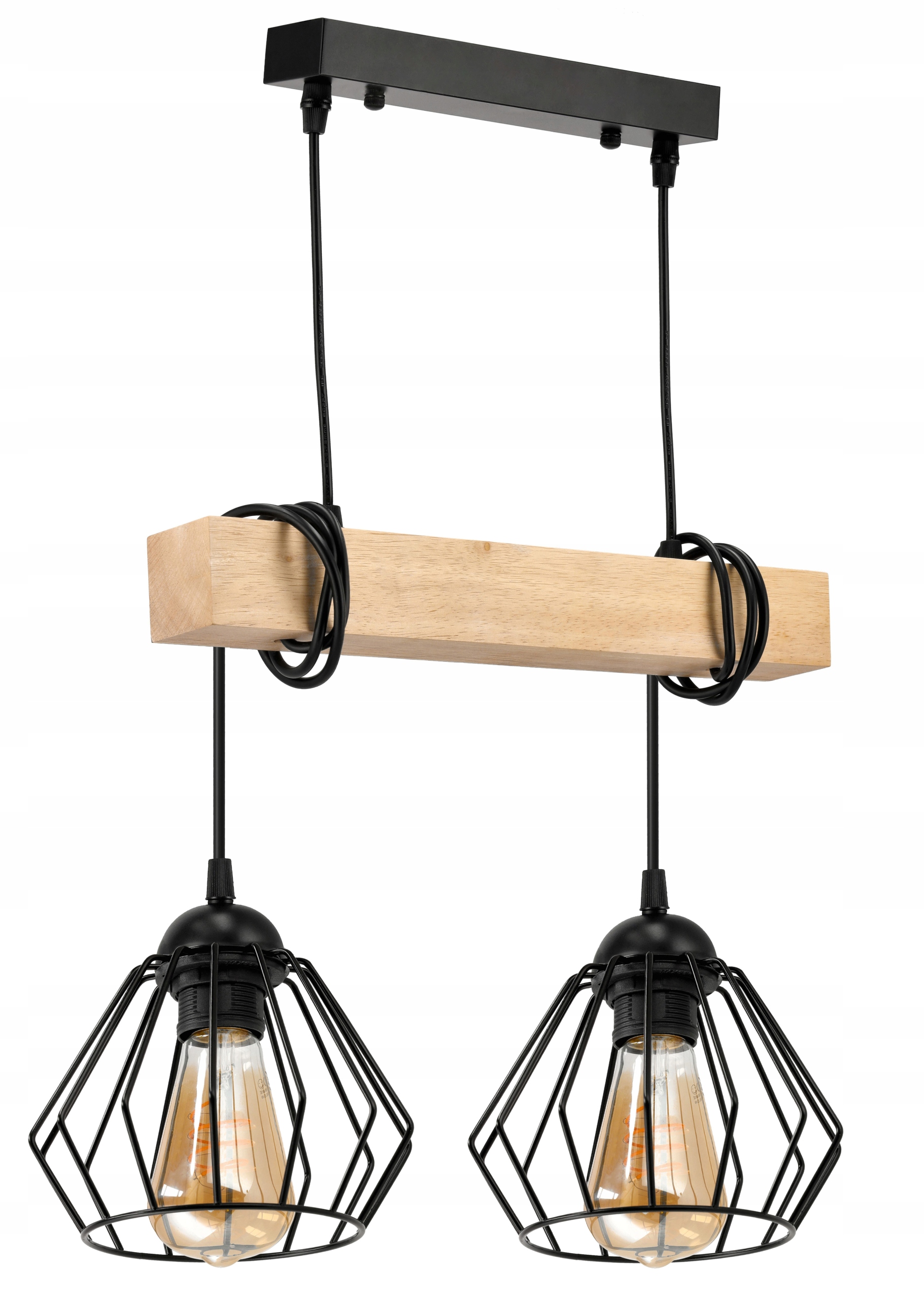 Závěsná stropní Led lampa Dřevo Svítidlo 2x E27 Lustr Loft Brilant
