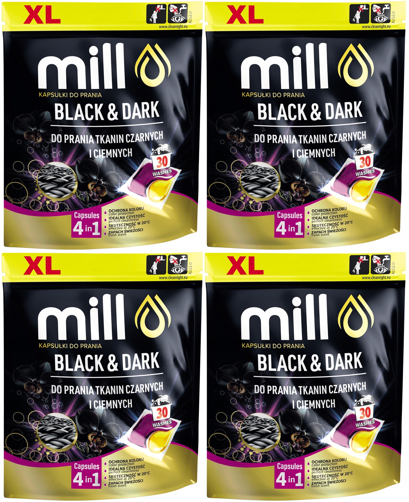 Levně 4x Kapsle Na Praní Černého Tmavého XL Černých Tkanin Black 4v1 30ks