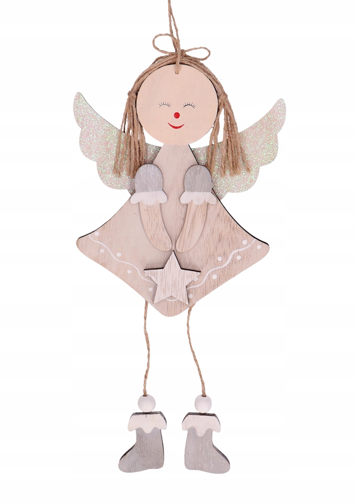 

Drewniana zawieszka na choinkę aniołek szary 28 cm