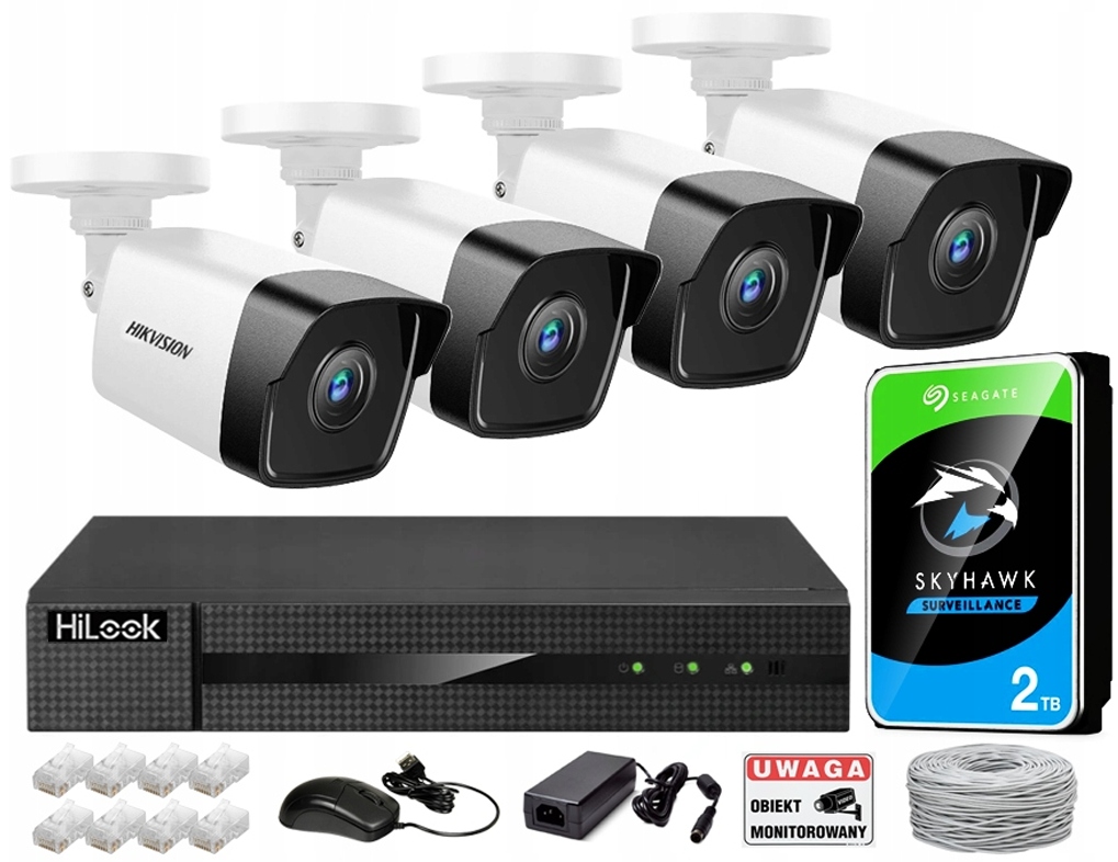 Sada Ip monitoringu Hikvision 4 kamery Disk 2TB