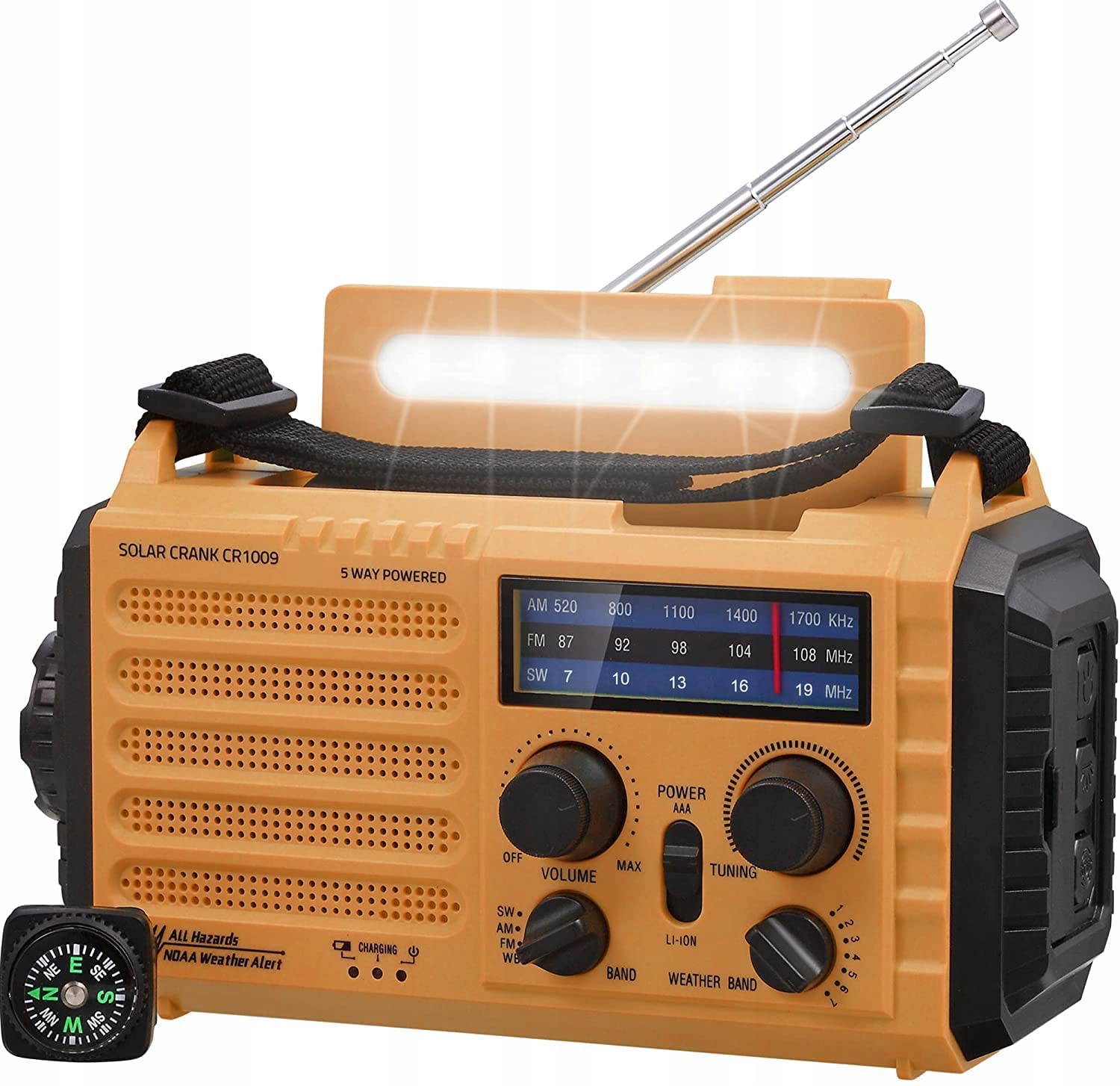 Núdzové rádio s alarmom počasia 5000 mAh AM/FM/Krátka vlna, lampa