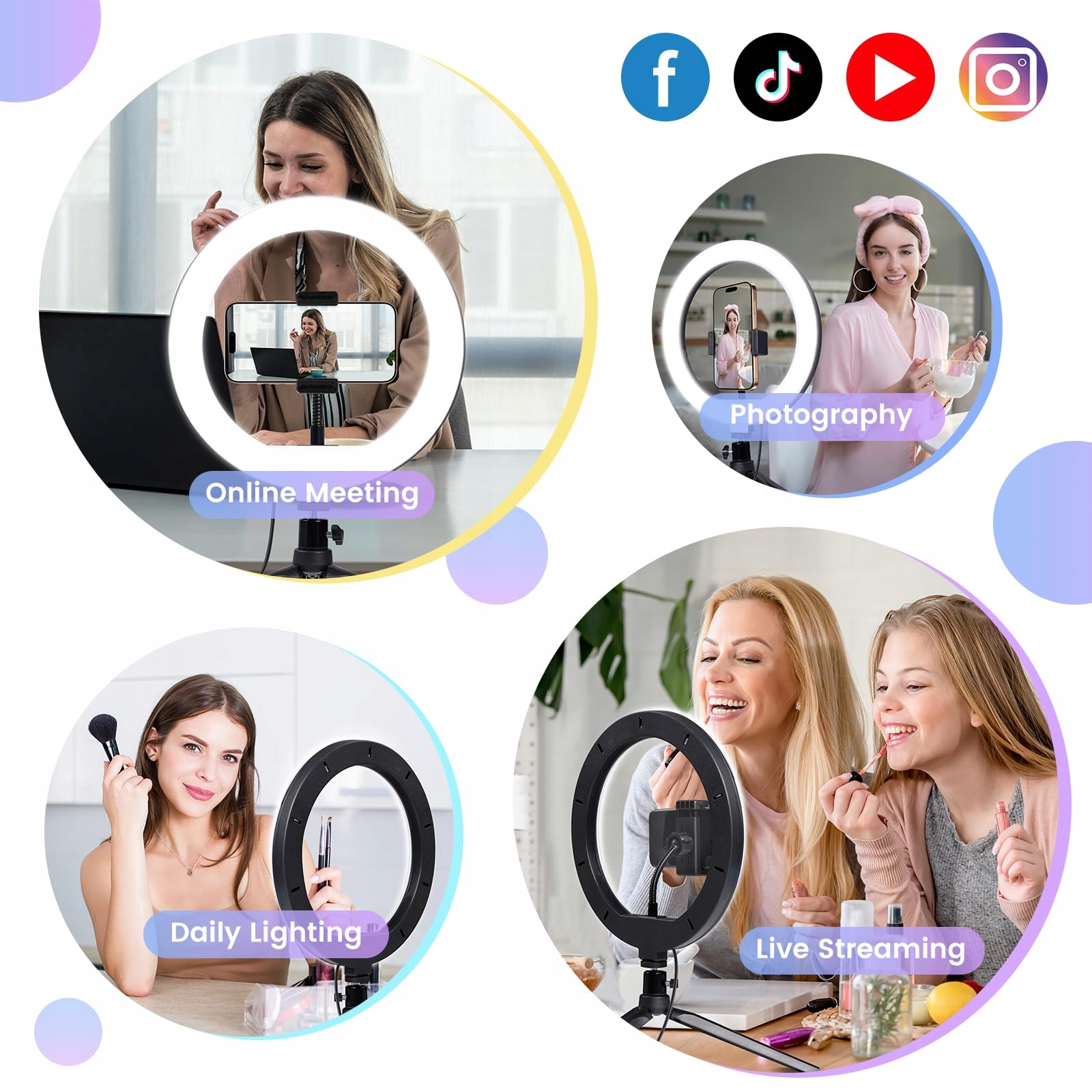NALEZUNS Lampa Pierścieniowa LED 10 Calowa Stojak Do Selfie i Makijażu — miniatura 5