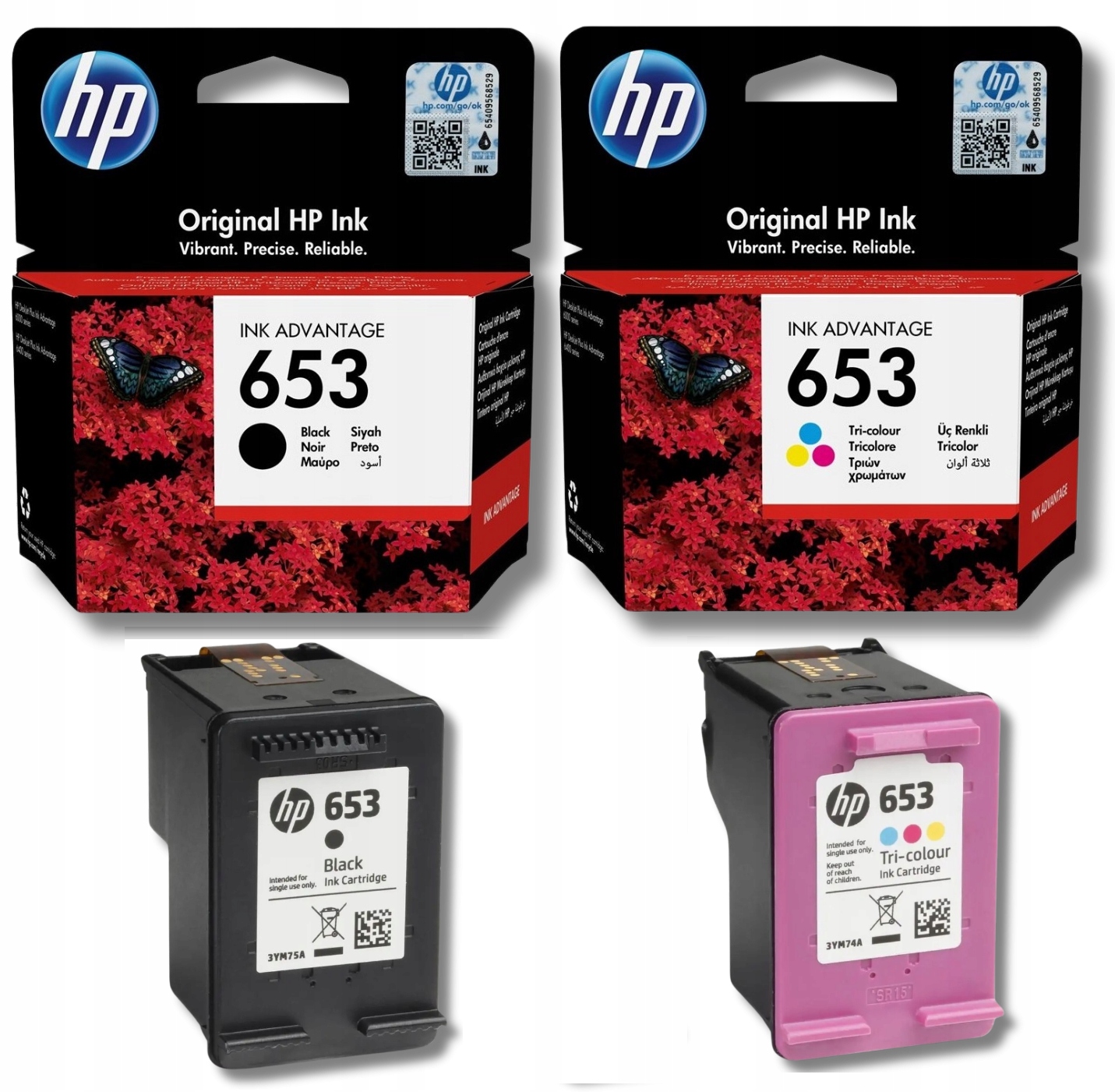 Tusz Hp 653 Czarny Kolorowy 3YM75AE 3YM74AE Oryginalne 6000 6075 6400