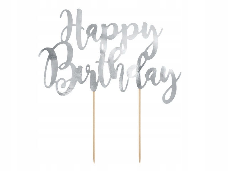 

Topper tort urodzinowy Happy Birthday srebrny 22cm
