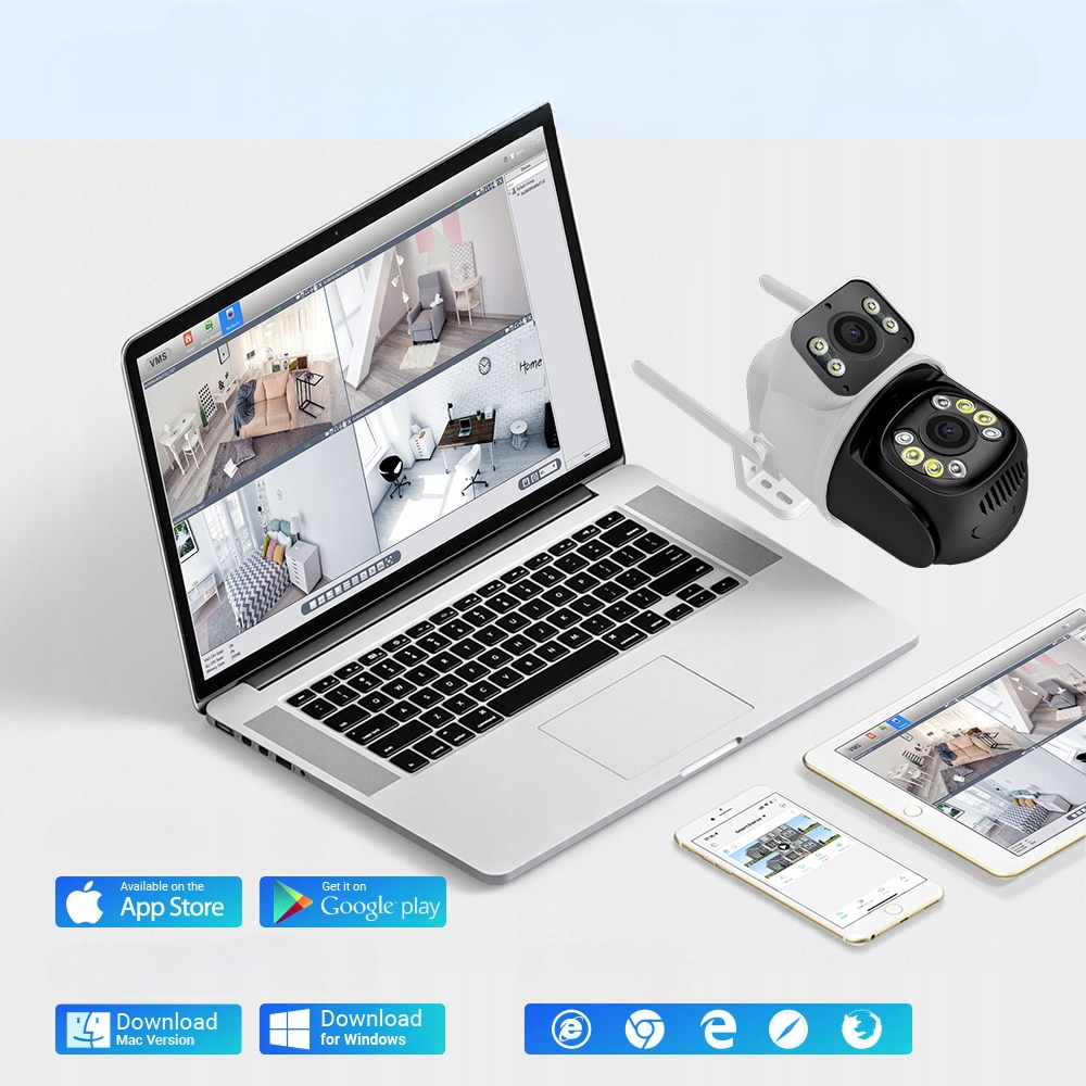 KAMERA ZEWNĘTRZNA 2 OBIEKTYWY ULTRA HD IP WIFI 8MP Podwójna Śledzenie Ruchu Informacje o bezpieczeństwie CE