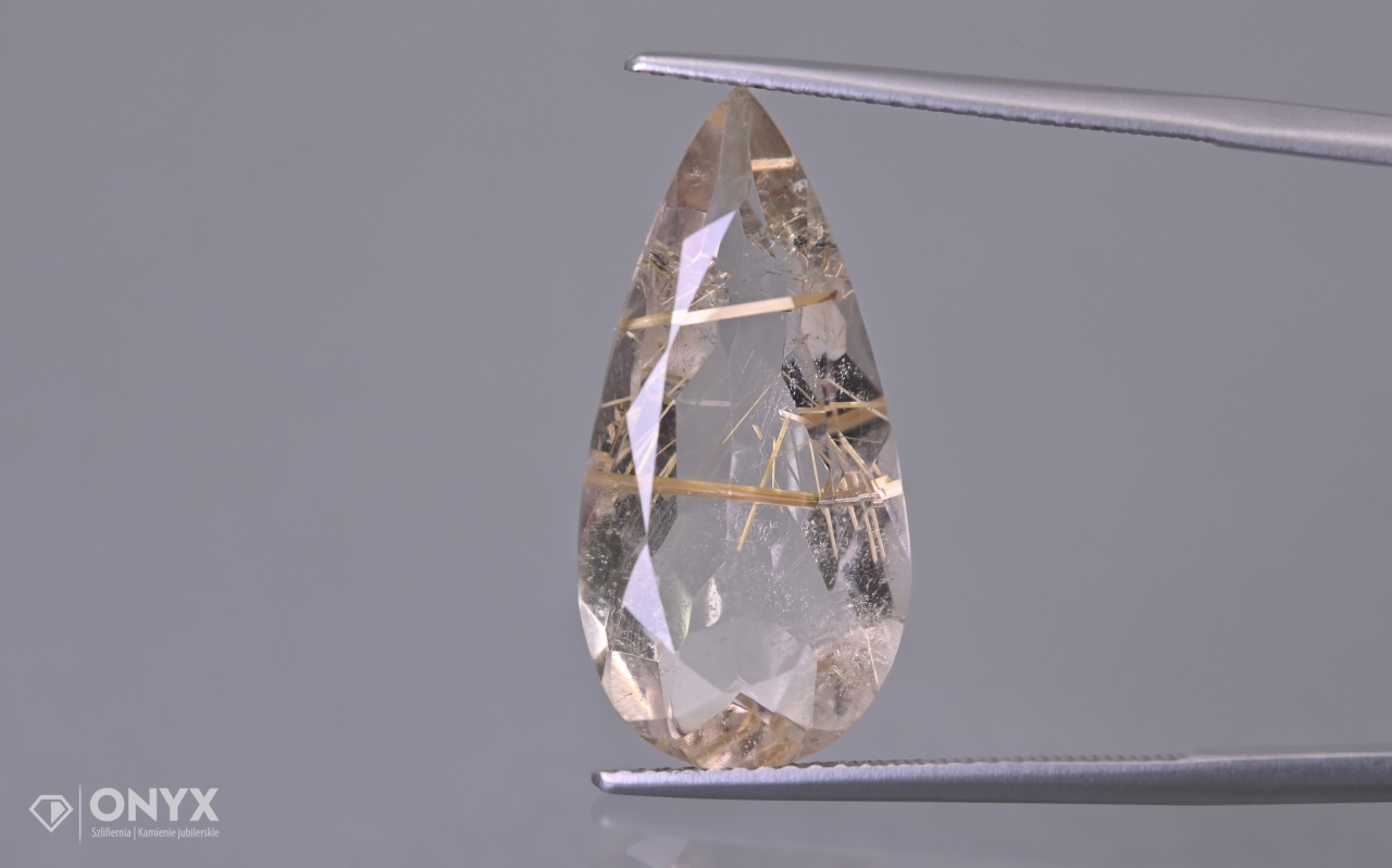 Křemen s rutilem fasetovaný slza 23,5x11 mm