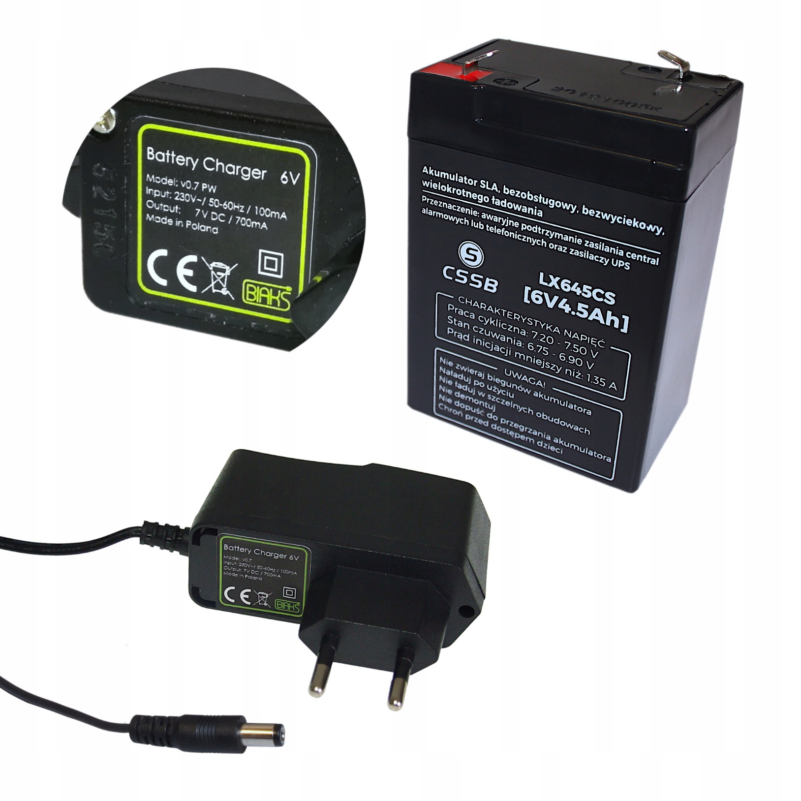 Bezobsługowy AKUMULATOR bateria AGM 6V 4,5Ah ups alarm zabawka + ŁADOWARKA