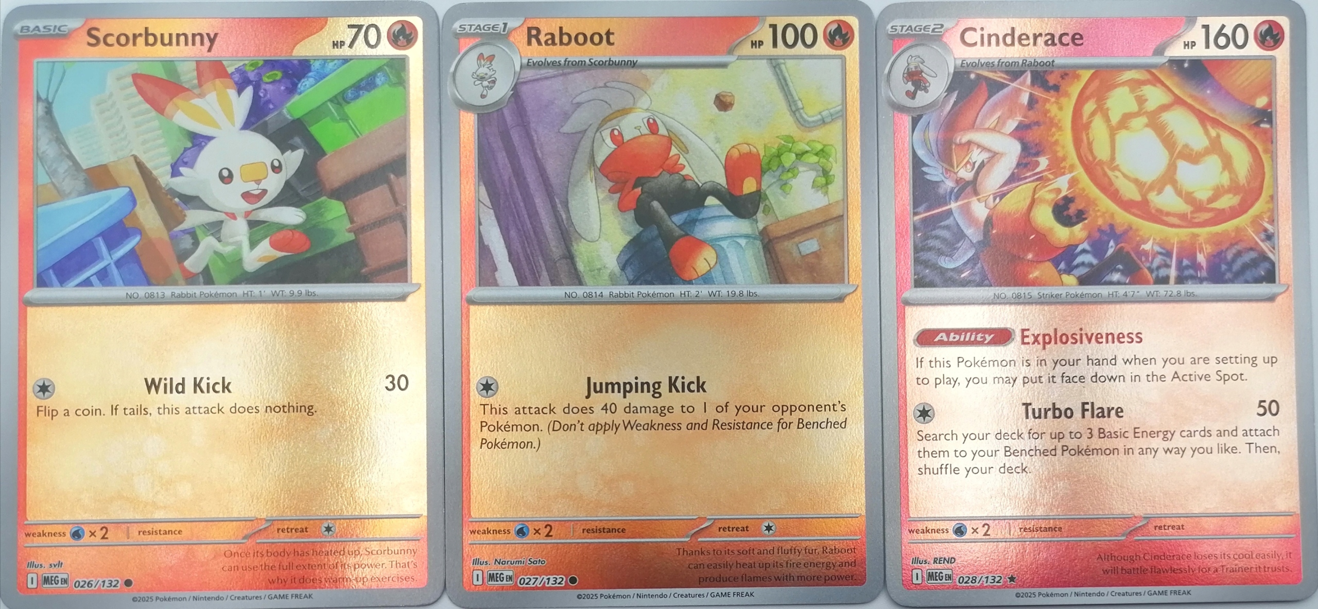 Meg Reverse Scorbunny 26/132 Raboot 27/132 Cinderace 28/132 Tcg