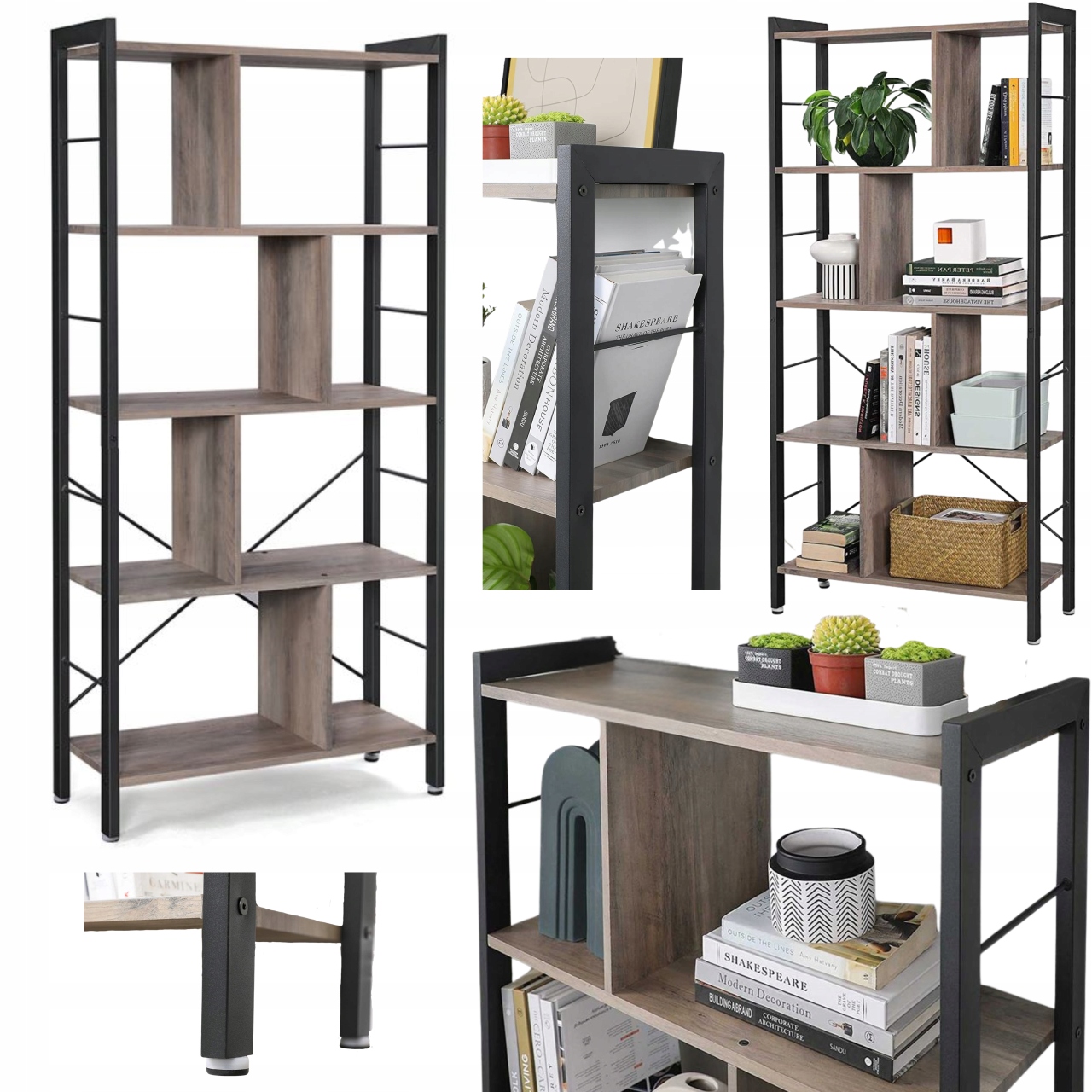 Regál 4 police Veľký na knihy, spisy, dekorácie do obývačky Loft