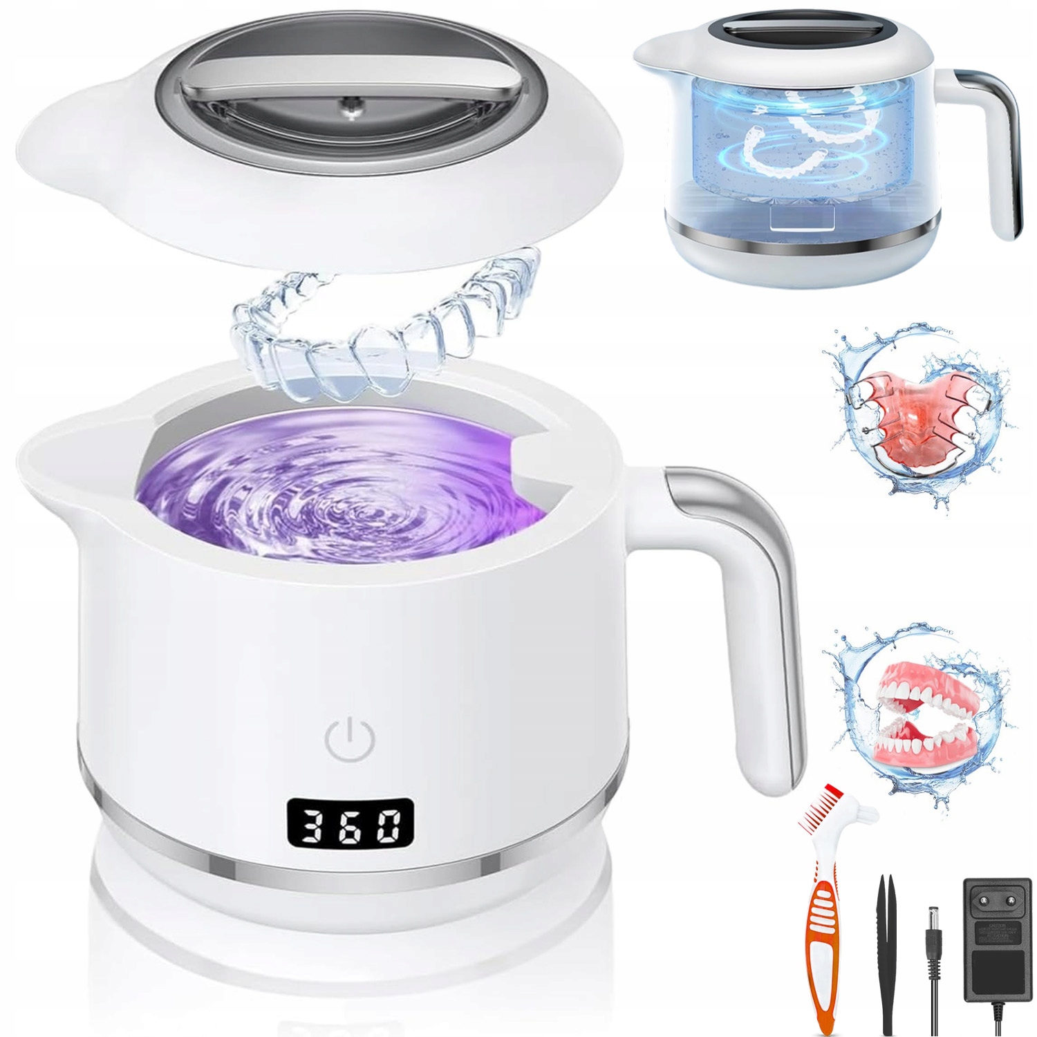 Myjka Ultradźwiękowa 180ML 24W Do Czyszczenia Protez Biżuteri 42KHZ, Uv